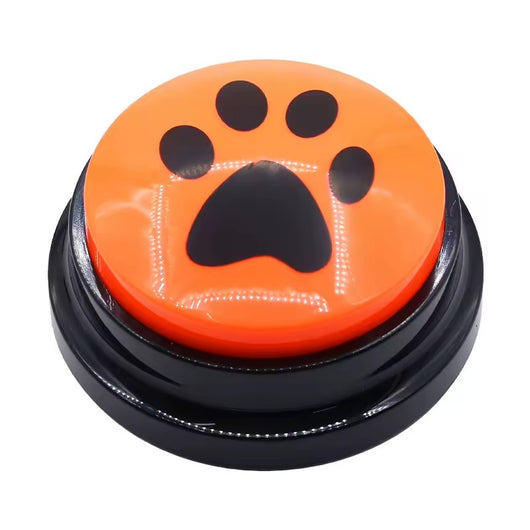 Orange PawTalk recordable pet communication button with black paw print