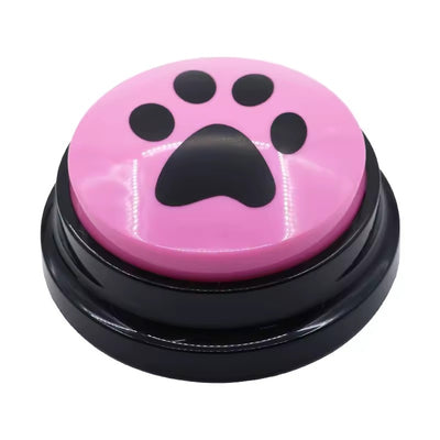 Pink PawTalk recordable pet communication button with black paw print