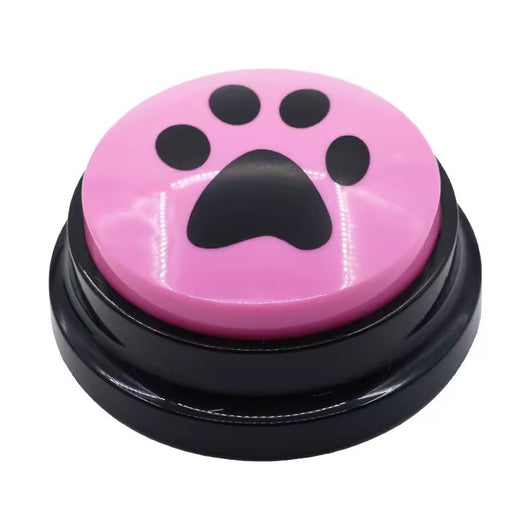 Pink PawTalk recordable pet communication button with black paw print