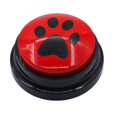 Red PawTalk recordable pet communication button with black paw print