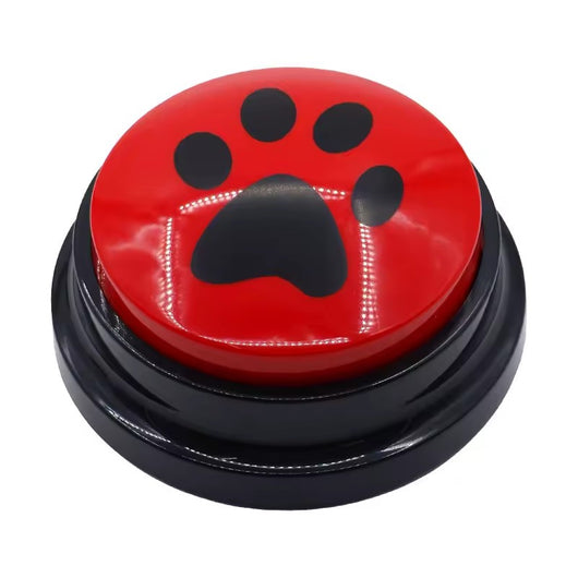 Red PawTalk recordable pet communication button with black paw print